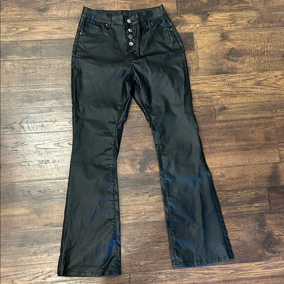 Black Flared Button-Up Pants - Picture 1 of 2